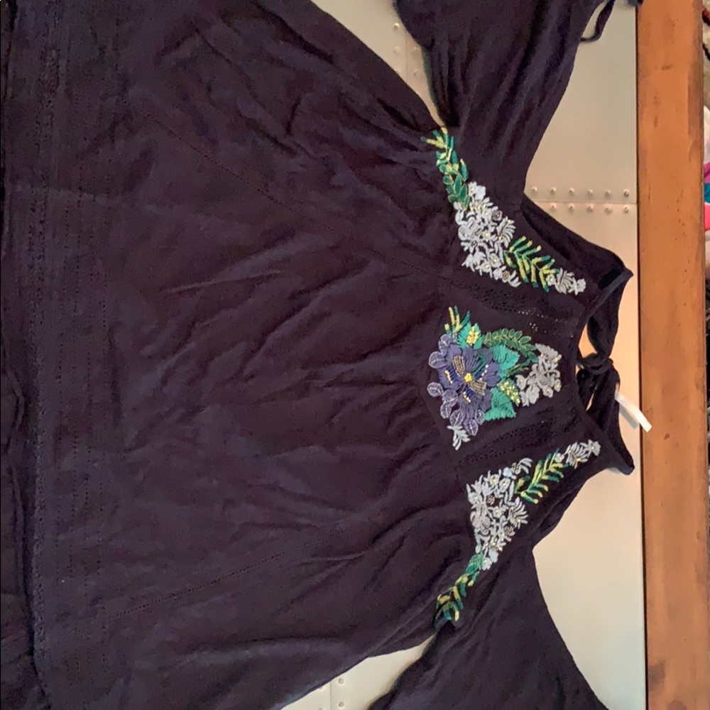 Free People Navy Beaded Top